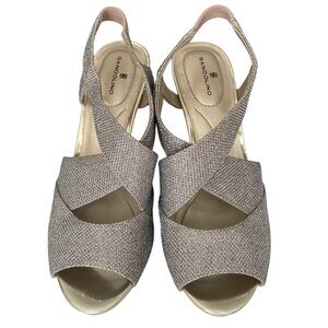 BANDOLINO Malorie Slingback Heels Wish Bone Peep Toe Gold Sparkle Women Size 8